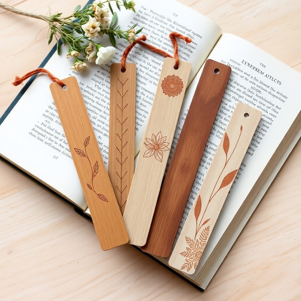 Collection of handcrafted wooden bookmarks